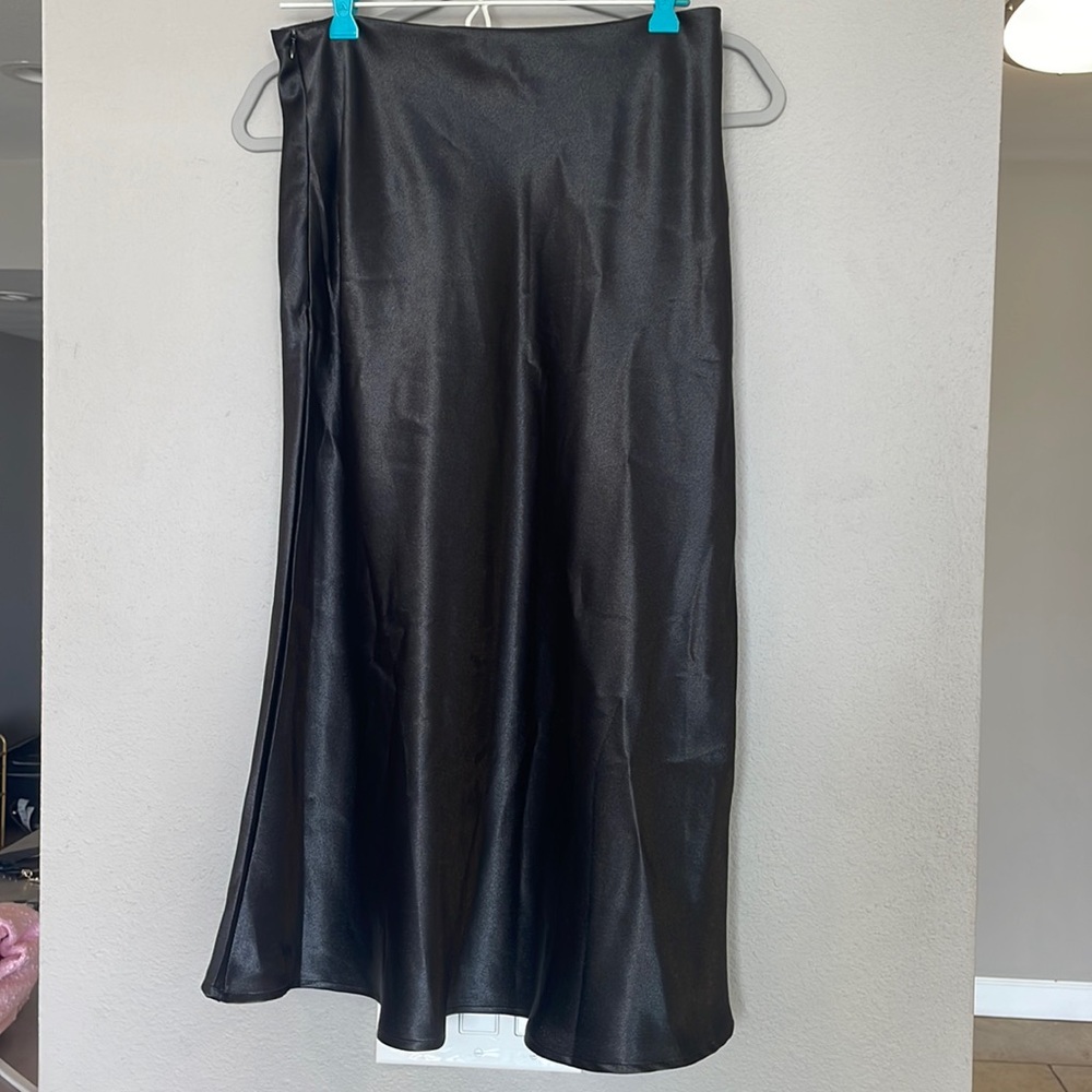 Shein black satin midi skirt